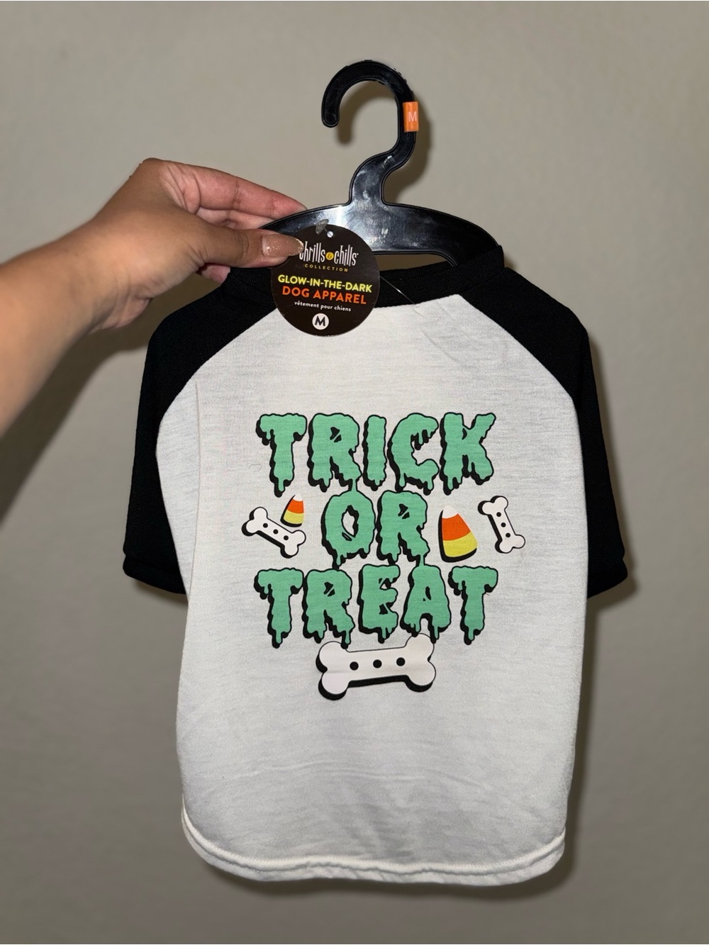 Glow-in-the-Dark 'Trick or Treat' Dog Tee - Black & White